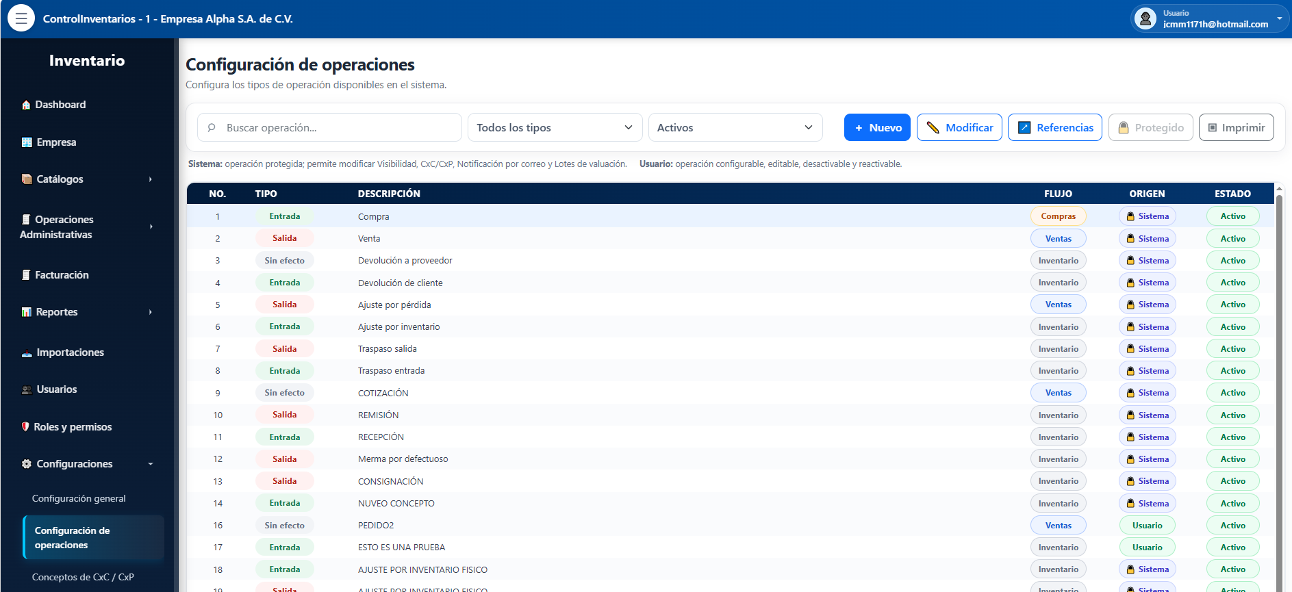 Configuración de operaciones en Stockmaster33