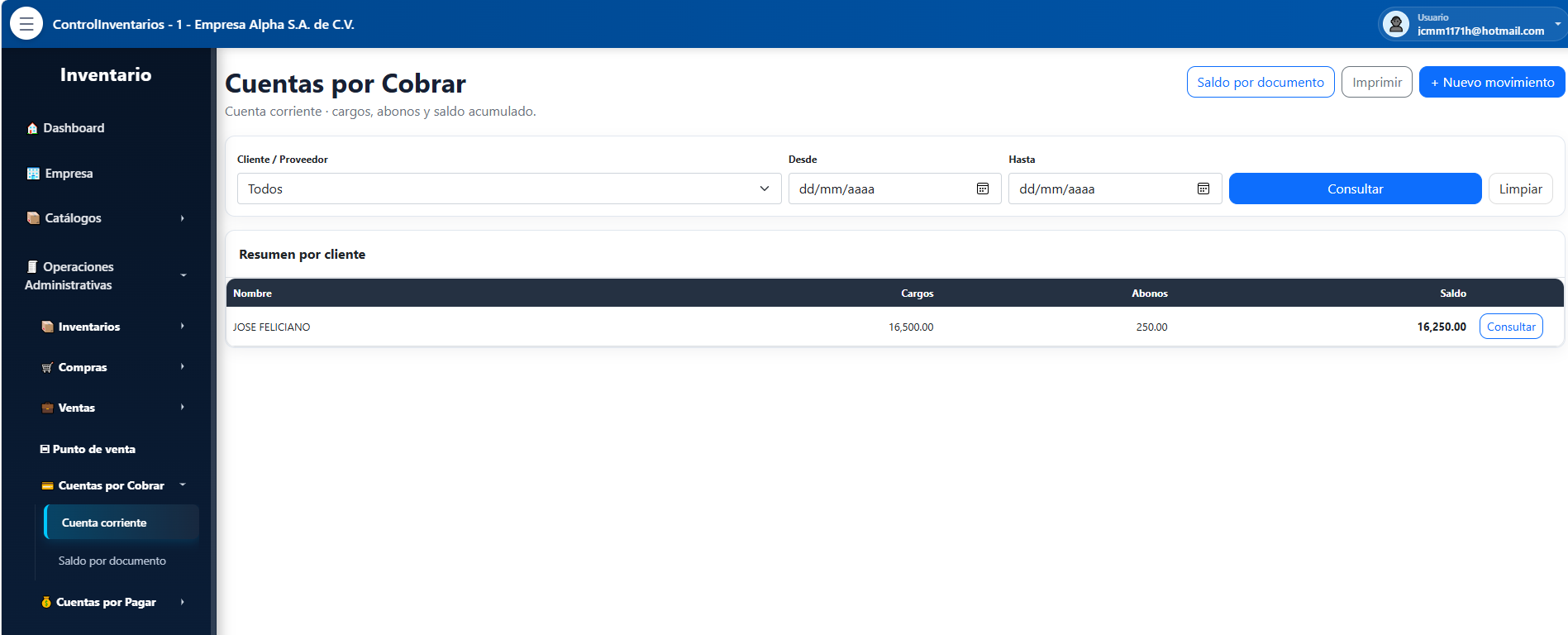 Cuentas por cobrar en Stockmaster33