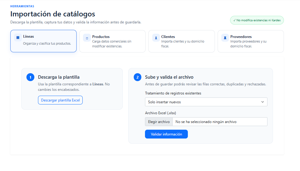 Importación de catálogos desde Excel en Stockmaster33